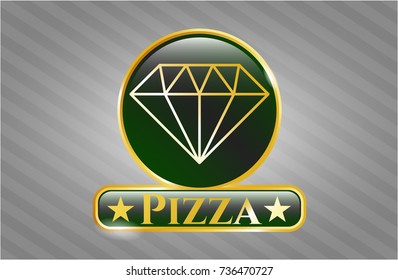  Golden badge with diamond icon and Pizza text inside