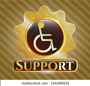  Golden badge with disabled (wheelchair) icon and Support text inside