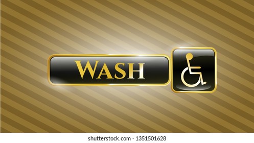  Golden badge with disabled (wheelchair) icon and Wash text inside