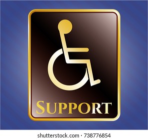  Golden badge with disabled (wheelchair) icon and Support text inside