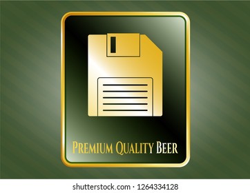  Golden badge with diskette icon and Premium Quality Beer text inside