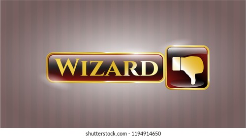  Golden badge with dislike icon and Wizard text inside