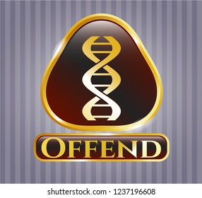  Golden badge with dna icon and Offend text inside