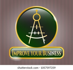  Golden badge with drawing compass icon and Improve your Business text inside