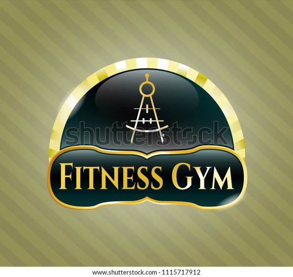  Golden badge with drawing compass icon and\
Fitness Gym text inside