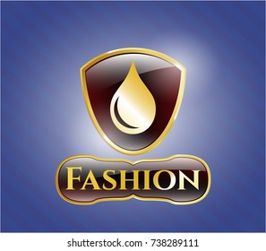  Golden badge with drop icon and Fashion text inside