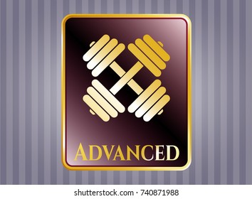  Golden badge with dumbbell icon and Advanced text inside