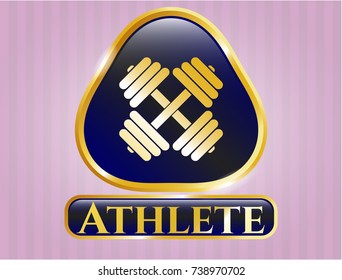  Golden badge with dumbbell icon and Athlete text inside
