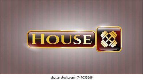  Golden badge with dumbbell icon and House text inside