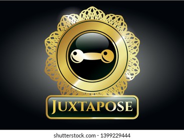  Golden badge with dumbbell icon and Juxtapose text inside