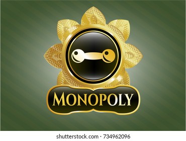  Golden badge with dumbbell icon and Monopoly text inside
