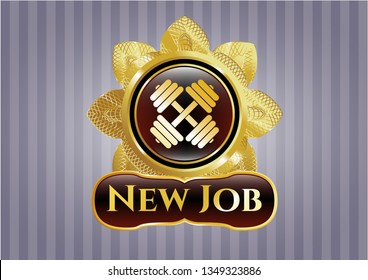  Golden badge with dumbbell icon and New Job text inside