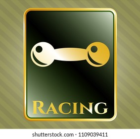  Golden badge with dumbbell icon and Racing text inside