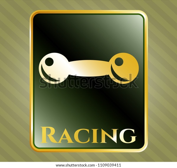 \
Golden badge with dumbbell icon and Racing text\
inside