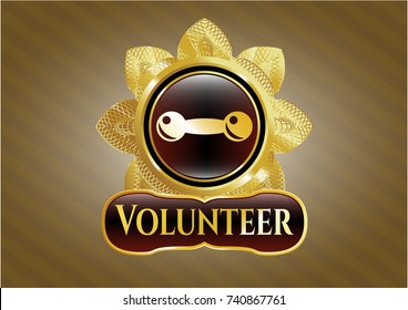  Golden badge with dumbbell icon and Volunteer text inside