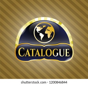  Golden badge with earth icon and Catalogue text inside