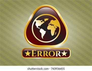  Golden badge with earth icon and Error text inside