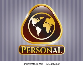  Golden badge with earth icon and Personal text inside