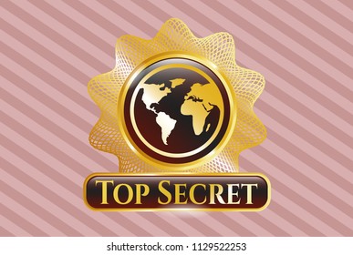  Golden badge with earth icon and Top Secret text inside