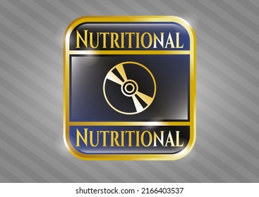 Golden badge or emblem with CD or DVD disc icon and Nutritional text inside