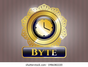Golden badge or emblem with clock, time icon and Byte text inside
