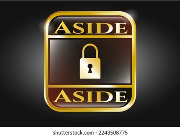 Golden badge or emblem with closed lock icon and Aside text inside