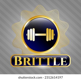 Golden badge or emblem with dumbbell icon and Brittle text inside