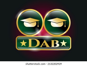 Golden badge or emblem with graduation cap icon and Dab text inside