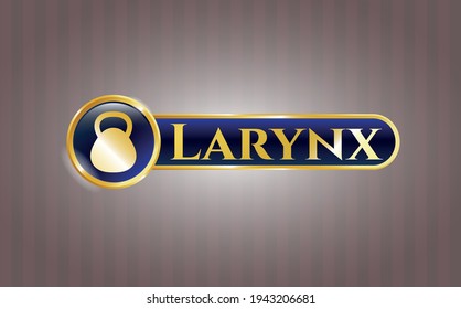 Golden badge or emblem with kettlebell icon and Larynx text inside
