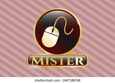 Golden badge or emblem with mouse icon and Mister text inside