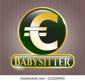   Golden badge with euro icon and Babysitter text inside