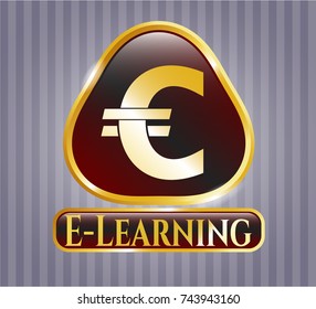  Golden badge with euro icon and E-Learning text inside