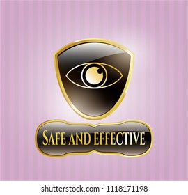  Golden badge with eye icon and Safe and effective text inside