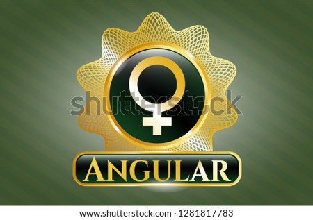  Golden badge with female icon and Angular text inside