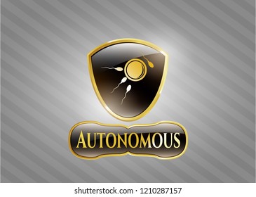  Golden badge with fertilization icon and Autonomous text inside