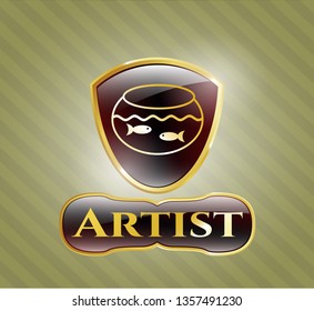  Golden badge with fishbowl with fish icon and Artist text inside