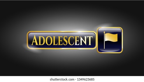 Golden badge with flag icon and Adolescent text inside Golden badge with flag icon and Adolescent text inside