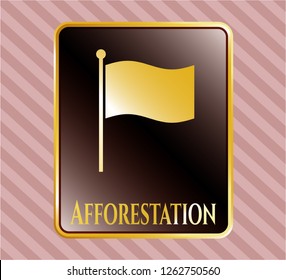  Golden badge with flag icon and Afforestation text inside