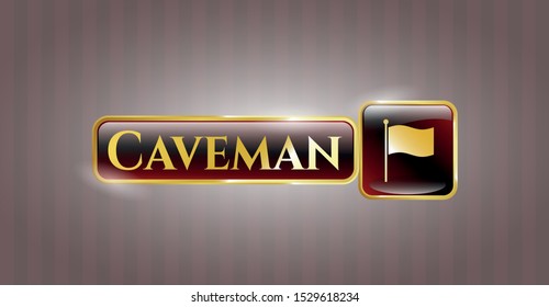  Golden badge with flag icon and Caveman text inside