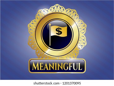  Golden badge with flag with money symbol inside icon and Meaningful text inside