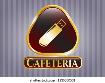  Golden badge with flash drive icon and Cafeteria text inside