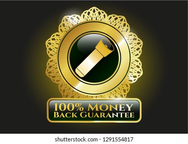  Golden badge with flashlight icon and 100% Money Back Guarantee text inside