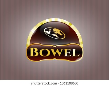  Golden badge with flat earth icon and Bowel text inside