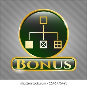  Golden badge with flowchart icon and Bonus text inside