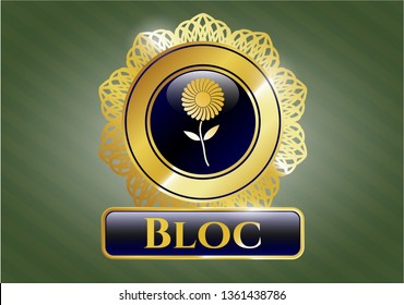  Golden badge with flower icon and Bloc text inside