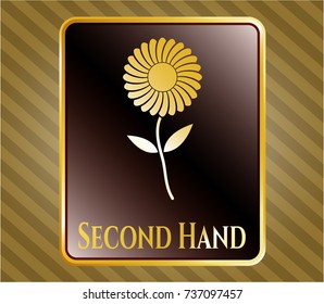 Golden badge with flower icon and Second Hand text inside