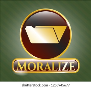  Golden badge with folder icon and Moralize text inside