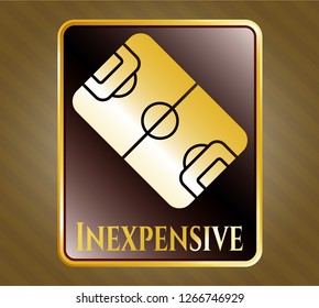  Golden badge with football field icon and Inexpensive text inside
