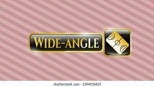  Golden badge with football field icon and Wide-angle text inside