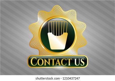  Golden badge with fries icon and Contact us text inside